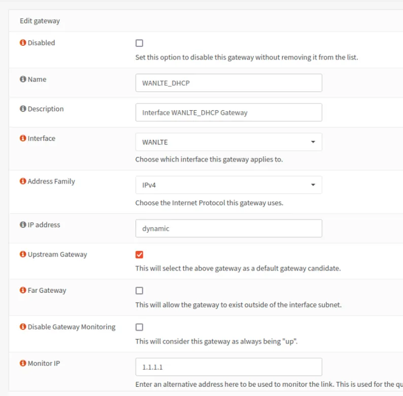 Gateways configuration screen 1
