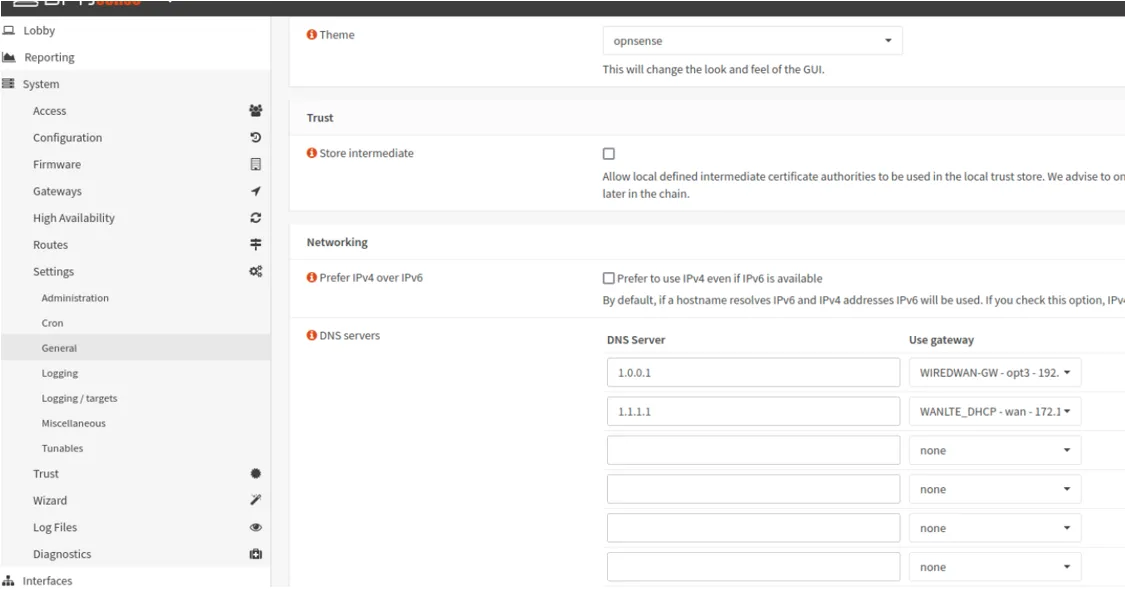 General configuration screen